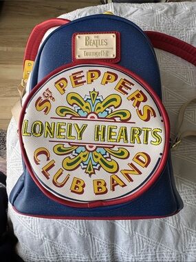 Loungefly Navy and Red Beatles Sgt. Pepper's Patch Mini Backpack